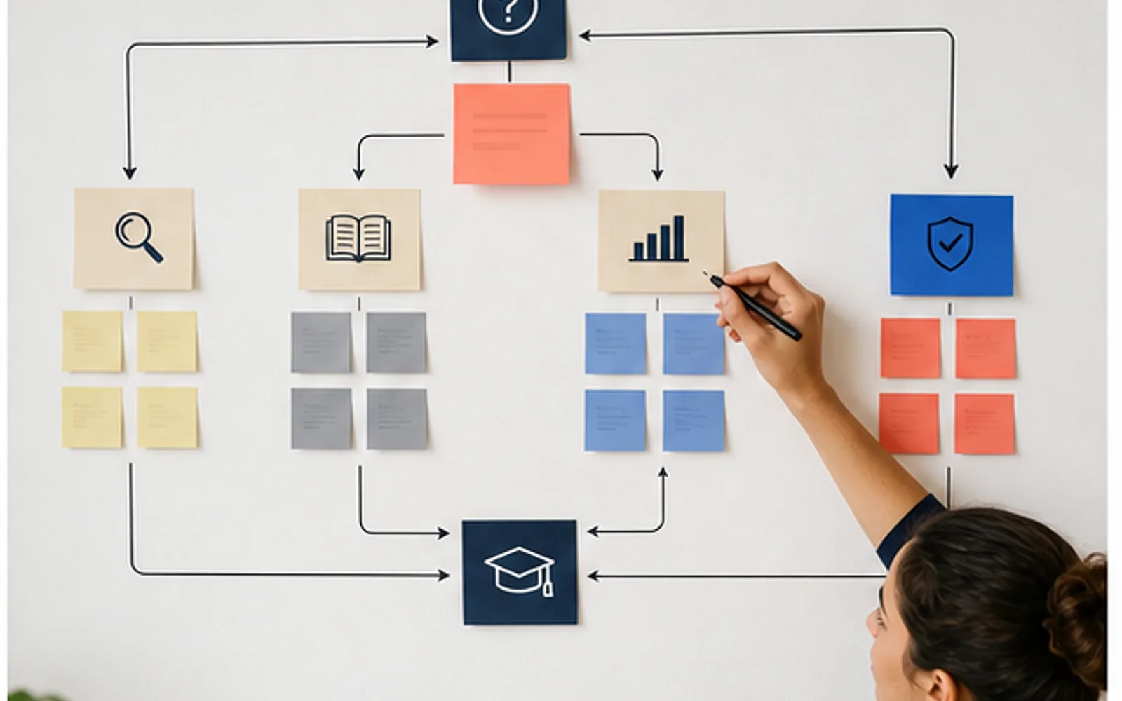 Mestranda conectando problema, método, resultados e defesa em uma dissertação de mestrado