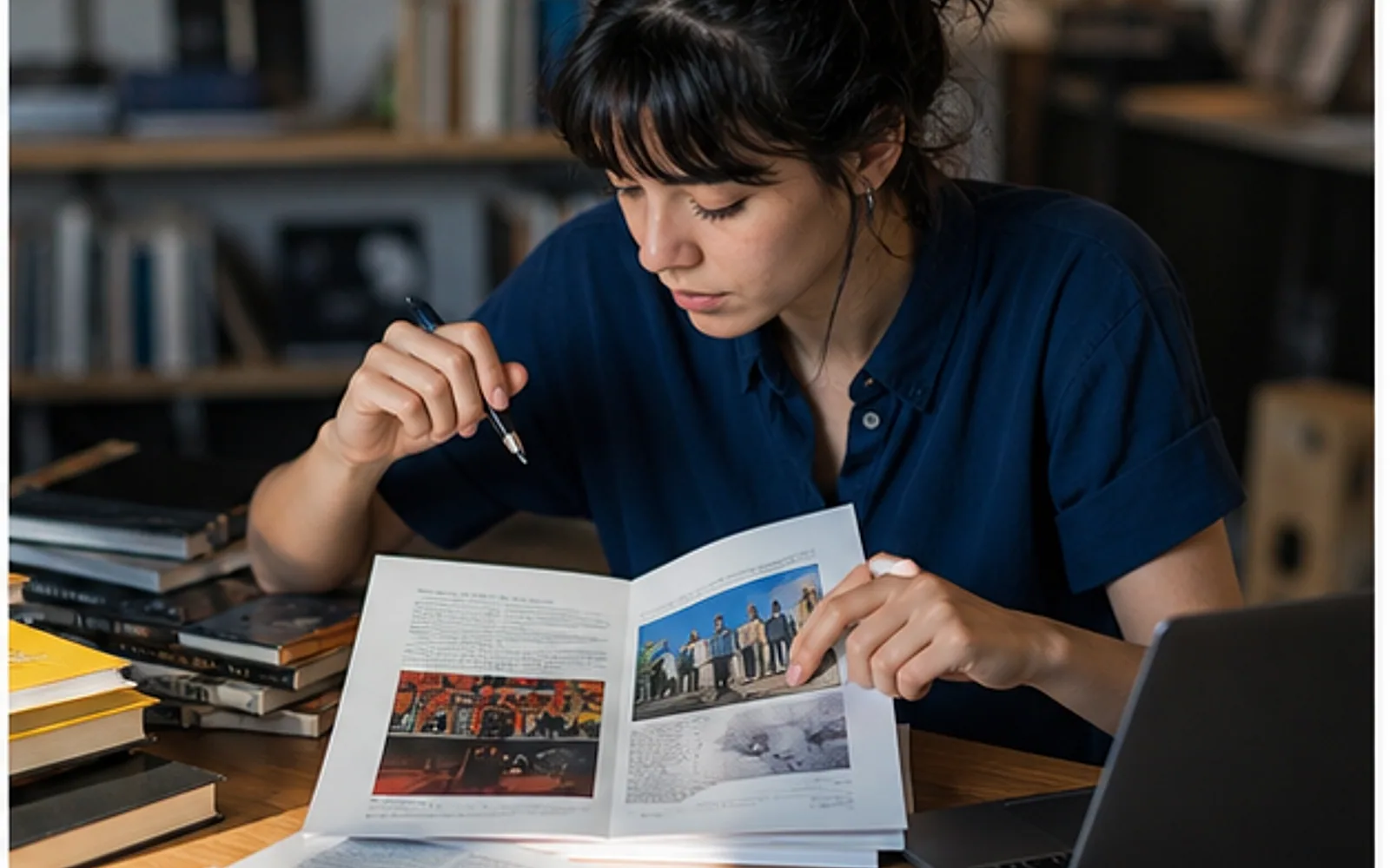 Estudante analisando páginas culturais, agenda, crítica e diversidade de fontes para uma monografia