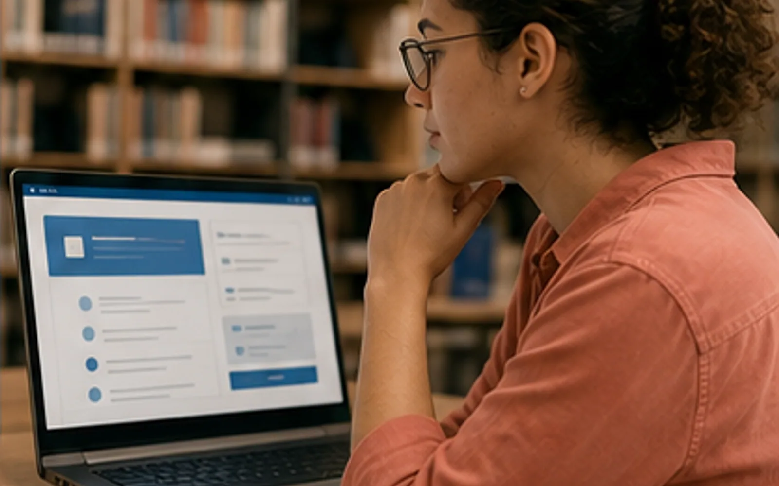 Estudante pesquisando teses e dissertações em repositório acadêmico com filtros