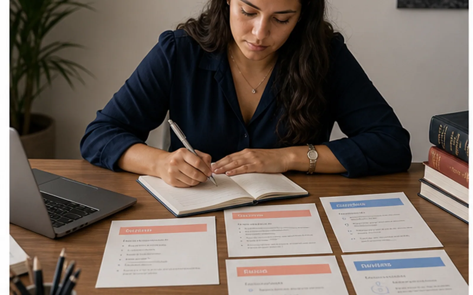Estudante estruturando um projeto de TCC em Direito com problema, objetivos, fontes, método e calendário