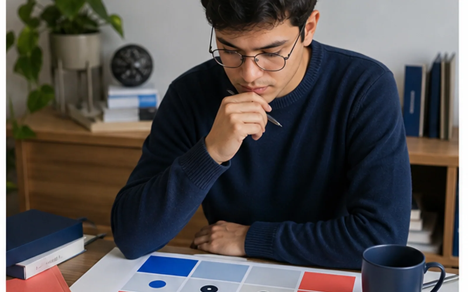 Estudante relacionando práticas de gestão de pessoas, contexto organizacional e indicadores em matriz de TCC de administração